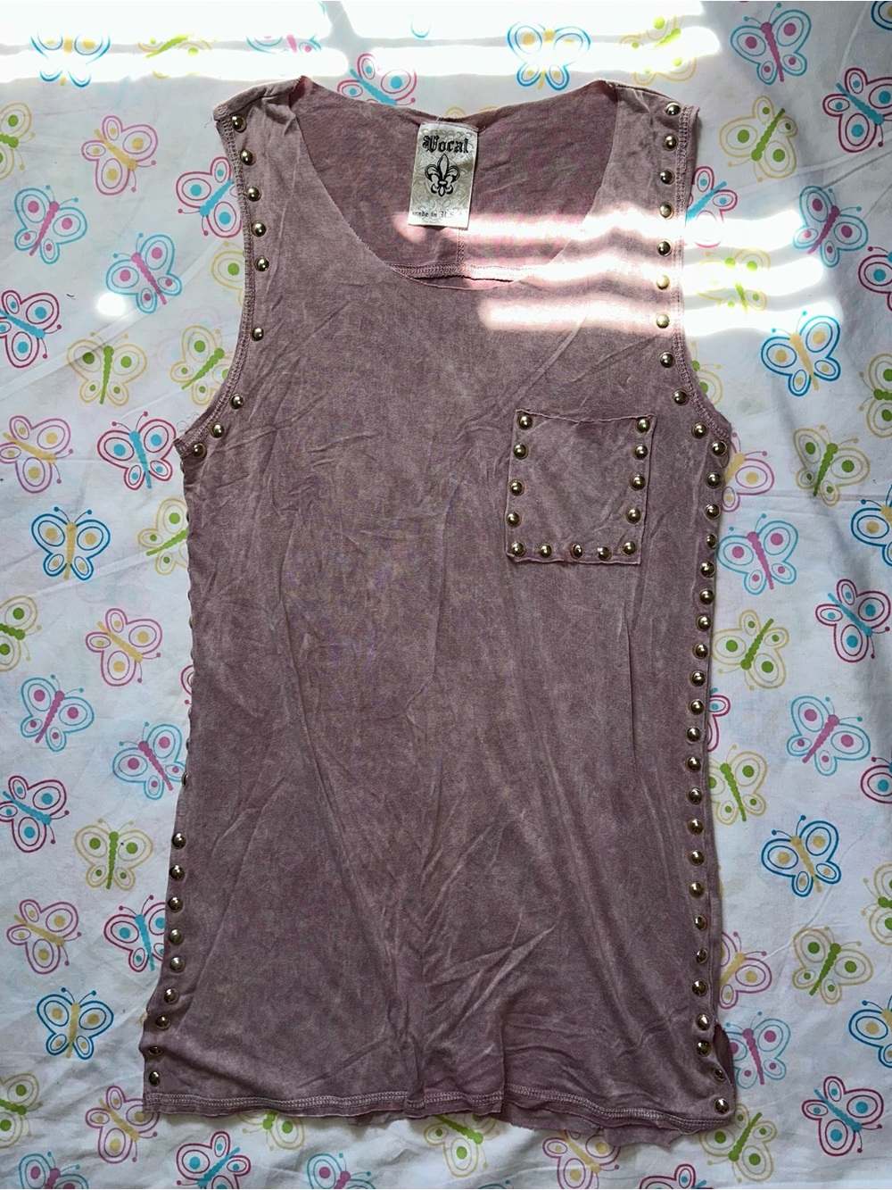Y2K Vocal Dusty Purple Acid Wash Gold Studded Tank